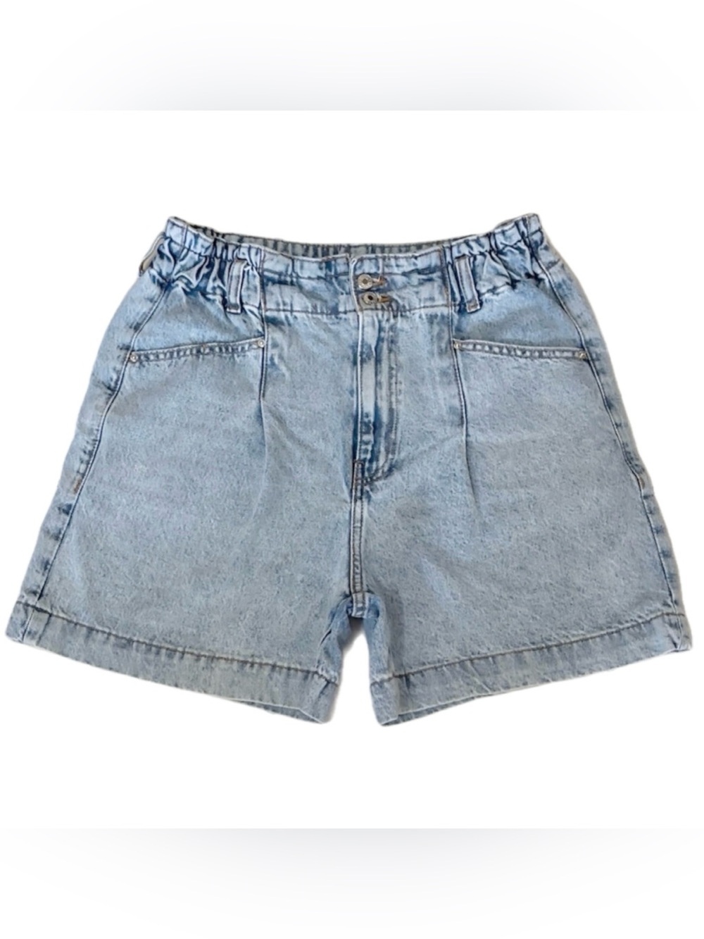 MNG Mango Light Blue Denim Shorts With Elasticized Waist Size M